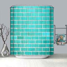 Aquamarine Glass 3D Shower Curtain Polyester Bathroom Decor Waterproof