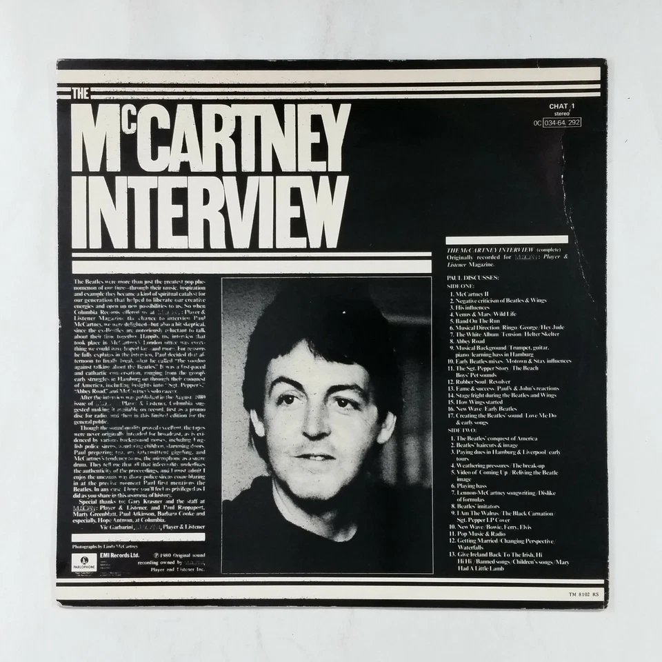 PAUL McCARTNEY Interview CHAT1 LP Vinyl VG++ Cover VG+nr++ UK Parlaphone Foto 2 de 3