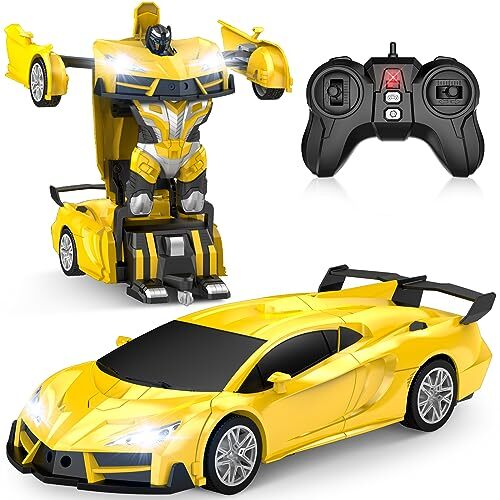 Qumcou Remote Control Car, Transform Robot RC Cars with Cool LED Headlights, 