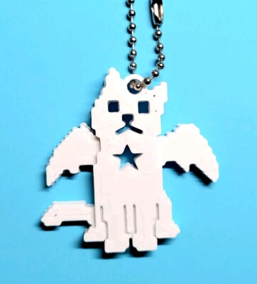keychain 8bit Pixel cat devil wings dog 3d Key ring Nametag Pendant Kitty Meme
