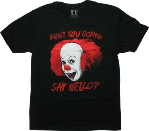 IT Pennywise Clown Aren't You Gonna Say Hello? Unisex Black Halloween T-Shirt - Picture 1 of 1