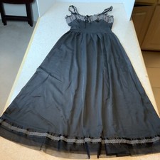 Van Raalte Myth 50  s Nylon Lace Empire Bodice Black Long Nightgown Women  s 32