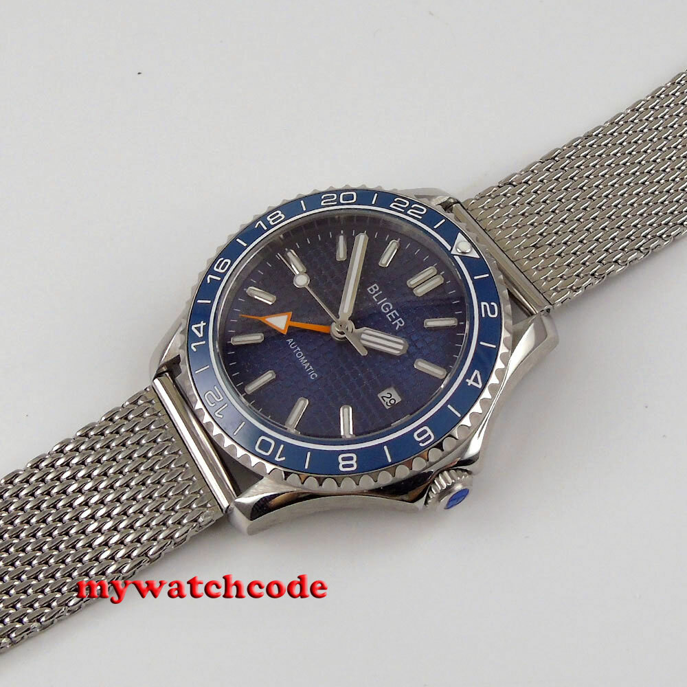 Regent Herren Armbanduhr 2112444 Saphirglas Datum Blaues Lederband