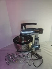 Sunbeam Deluxe Mixmaster Mixer Vintage Chrome Brown Stainless Bowls Tested