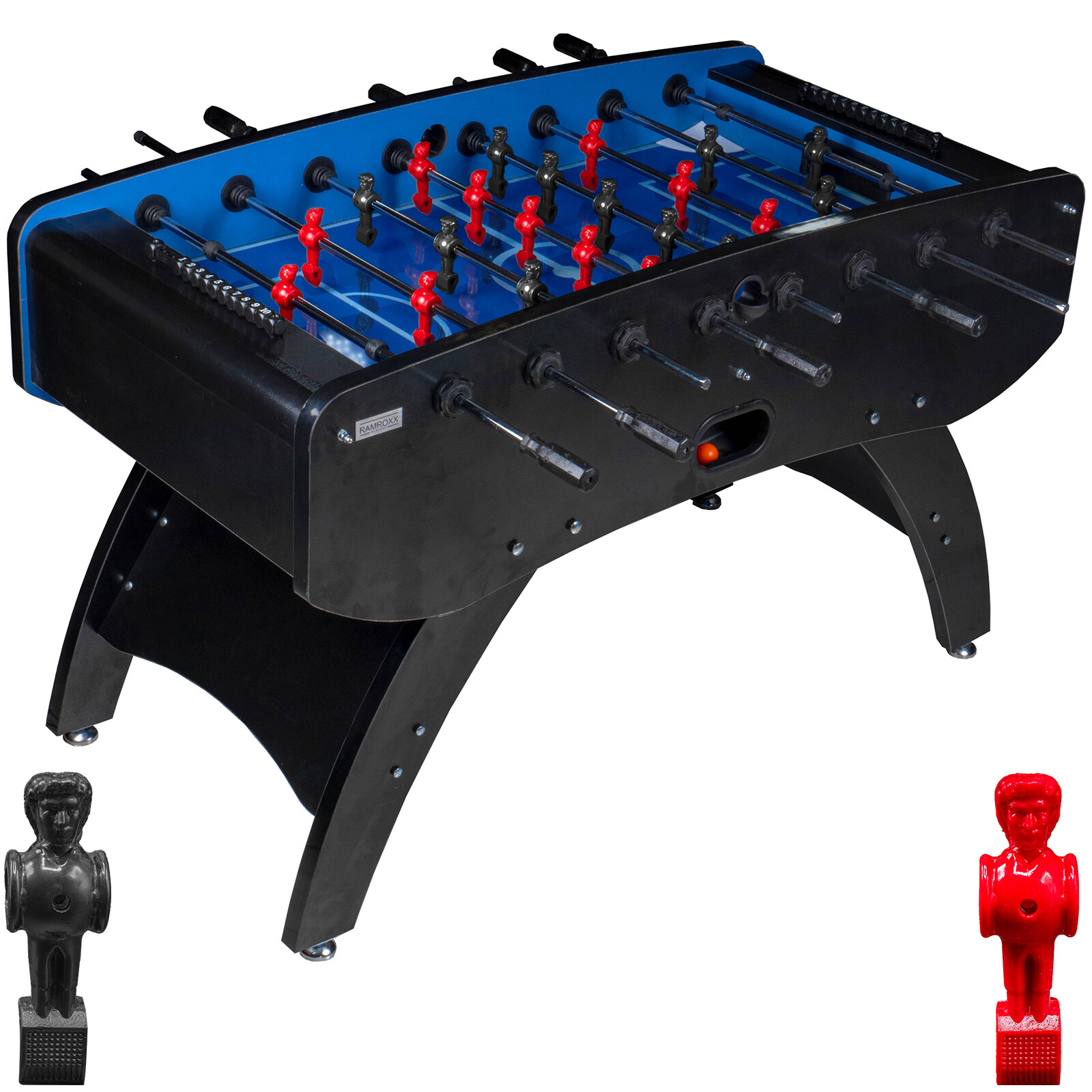 Pateador de mesa profesional de fútbol negro con campo de juego de cristal figuras negro rojo 85 kg