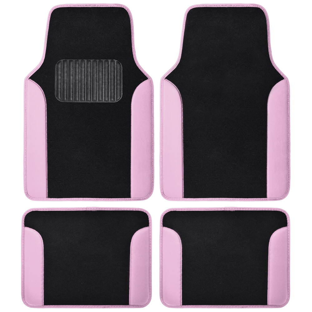 Pink Car Floor Mats 4 Pieces Set Carpet Rubber Backing All Weather