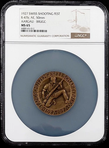1927 Swiss Shooting Medal, R-47b, AE, 50 mm, , Aargau-Brugg,  MS 65 by NGC!