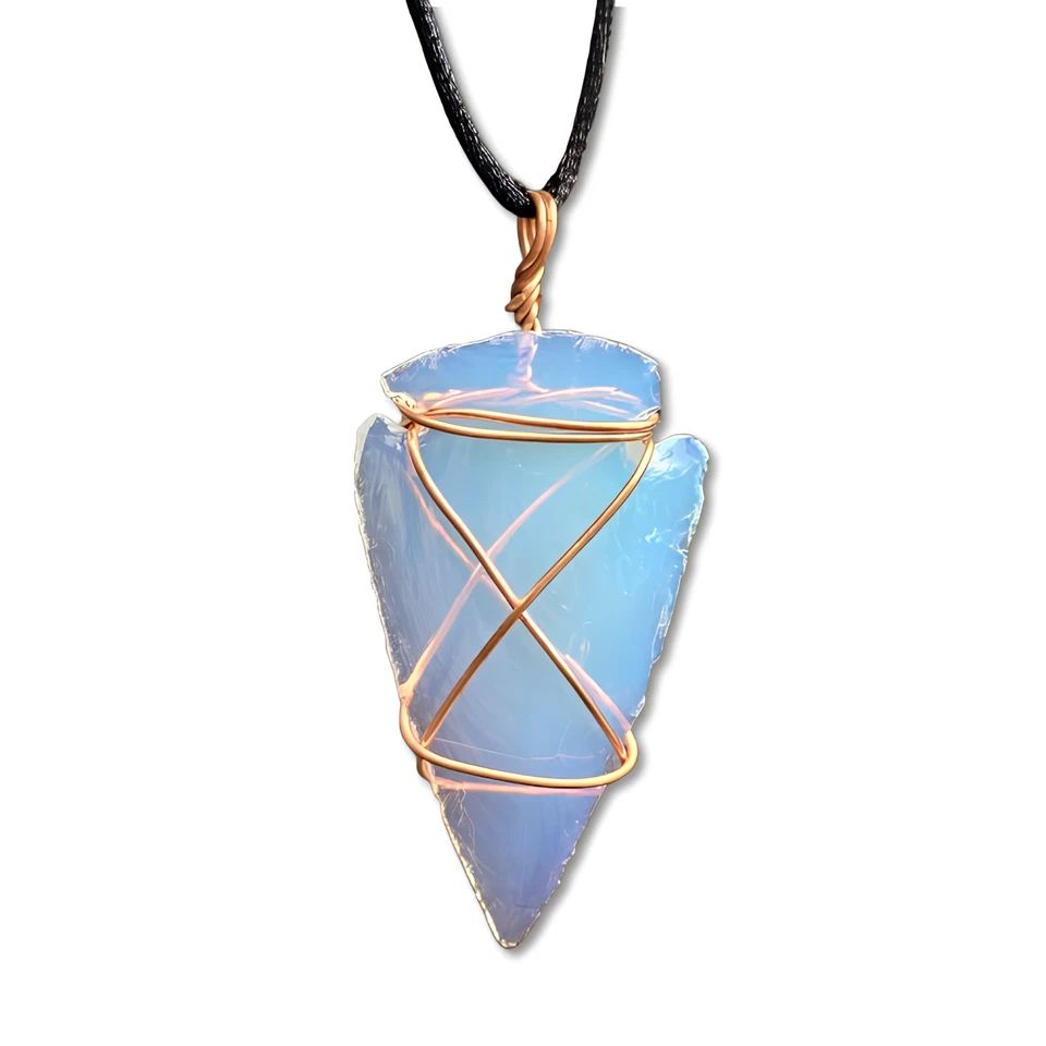 Colgante Punta de Flecha Opalita Grande Punta de Flecha Alambre de Cobre Cordón Collar Joyería Foto 2 de 4