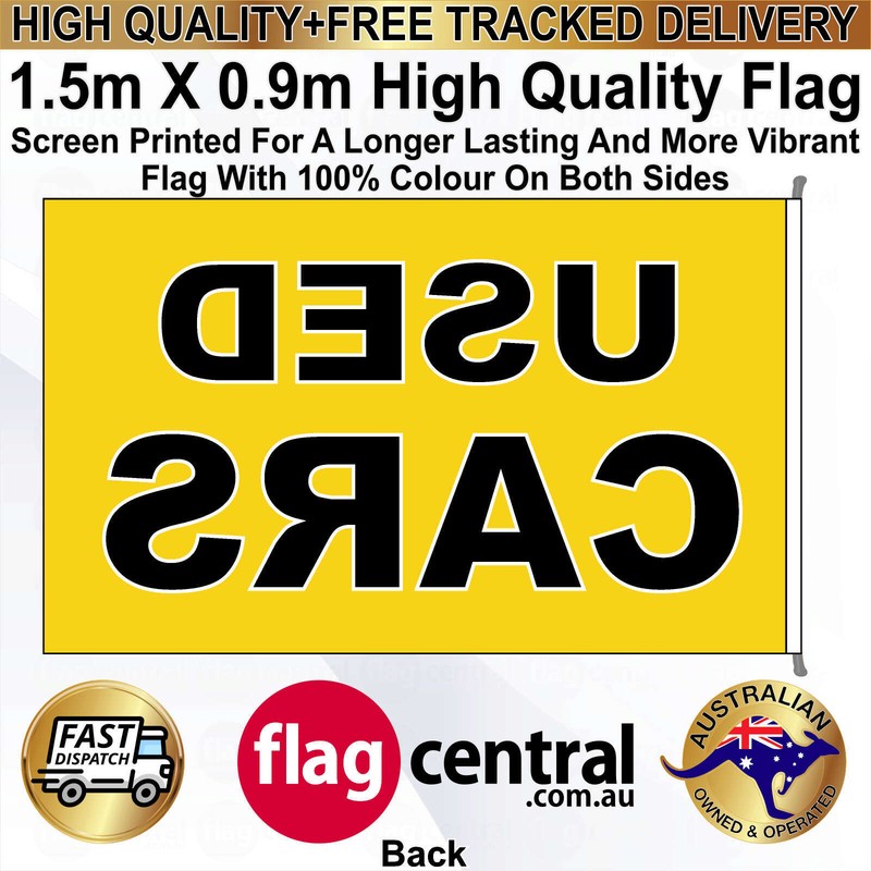 A - USED CARS - Yellow - 1.5m x 0.9m High-Quality Screen-Printed Flag - 2