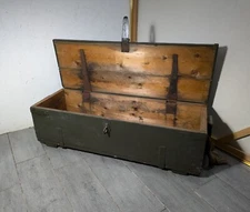 Vintage Wood Foot Locker Carpenter's Tool Ammo Box Chest Trunk US Army/Military