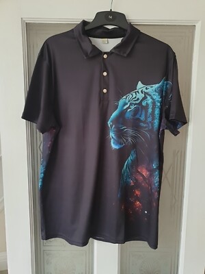 Mens Unisex Fashion Tiger S/S Polo shirt White Tiger Print Size M