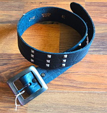 Vintage 1990 Black Glove Cowhide 3-Row Silver Pyramid Studded Belt - Size 28 NOS