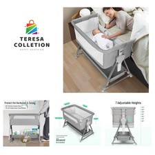 Bassinet Bedside Sleeper, Baby Bassinet with 7 Adjustable Height, Bedside Bas...