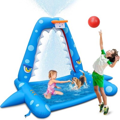 Sprinkler for Kids Outdoor Play, Giant Inflatable Shark Water Toys Splash Pad wi