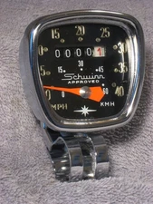 SCHWINN SPEEDOMETER HEAD DELUXE DUAL-SCALE VINTAGE HURET BICYCLE BIKE SPEEDO