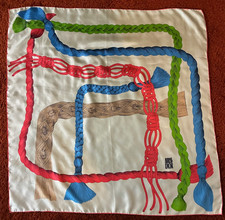 Vintage Christian Dior Miss Dior Silk Scarf 30x30 Braided Tassels Ropes Coclico