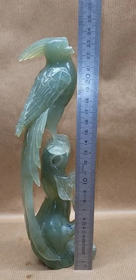 chine statuettes Sculpture oiseau du paradis perroquets jade? Ou jadéite?H24cm - Photo 1/4
