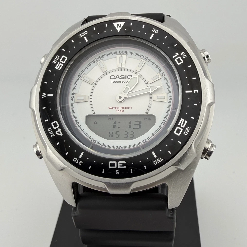 Reloj cronógrafo alarma para hombre muy raro Casio AMW-S320 resistente solar Ana-Digi 100 m WR Foto 4 de 4