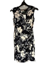 RALPH LAUREN WOMEN BLACK WHITE FLORAL FLARE  FLOWY SLEEVELESS DRESS SIZE 12P NWT