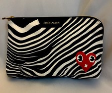 ESTEE LAUDER Cosmetic Makeup Bag Black White Quentin Jones Comme des Heart print