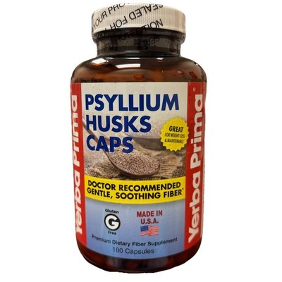 Yerba Prima Psyllium Husks Caps 625 mg 180 Capsules Gluten-Free, EXP 07/2026