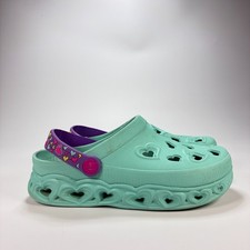 SKECHERS Foamies Clogs Mint Green Purple Heart Slip On Sandals Youth Size 4