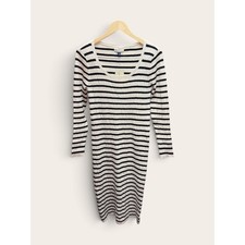 Universal Thread Cream Black Striped Ribbed Long Sleeve Midi Sweater Dress S