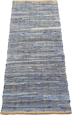 Chardin home Farmhouse Rag Rug Runner 2x5 feet Denim Blue | Cotton & Jute Hand W