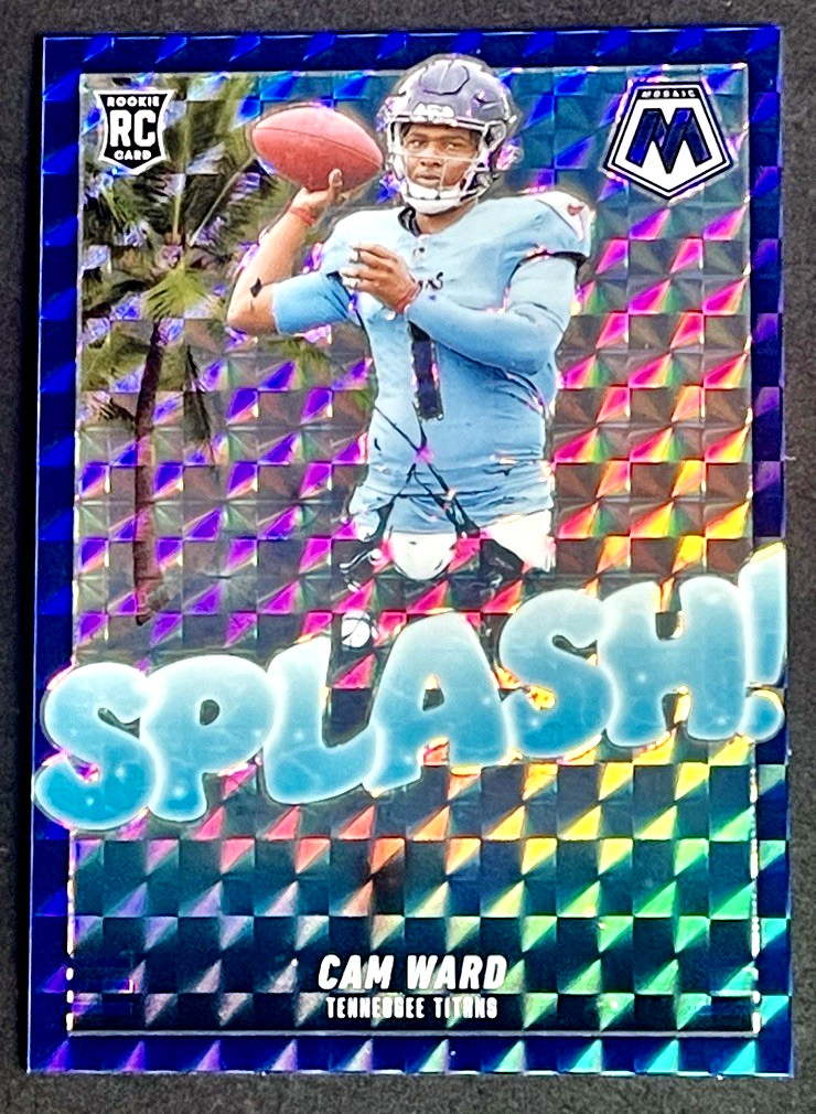 2025 Panini Mosaic Cam Ward /99 Rookie Splash Blue Prizm RC #13 Titans