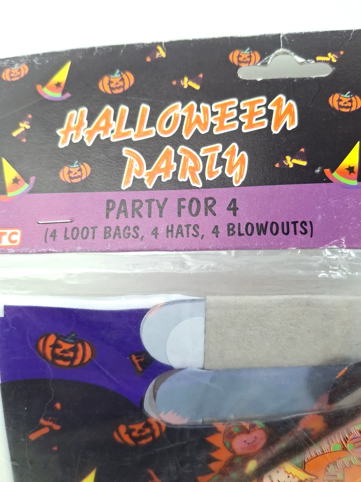 Vintage 1990s Happy Halloween Party for 4 Hats Loot Bags Blow Outs NEW OLD STOCK - Image 3 of 4