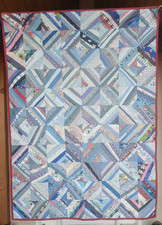 Handmade String Patchwork Lap Quilt 60x42 Blue Folk Art Provenance 2009