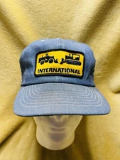 Vintage International Dozer Denim SnapBack Hat USA Made Patched Farm Trucker