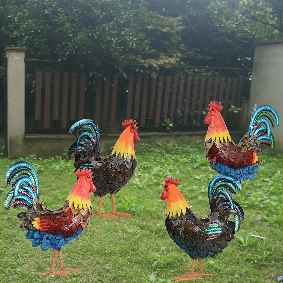 Metal Rooster Statues, Garden Chicken Decorations, Outdoor Chicken Sculptures, M - Image 4 of 4