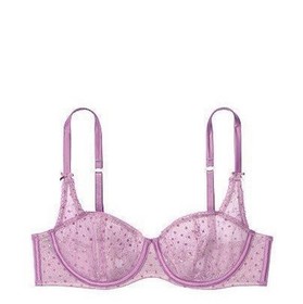 Victoria Secret Dream Angels Bra 38C Unlined Balconet All Lace Satin Trim Lilac