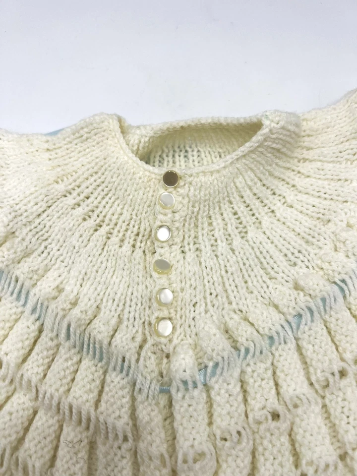 DE COLECCIÓN Vestido Largo Infantil Bautizo Bebé Niño Bautizo Crochet Crema HECHO A MANO Foto 4 de 4