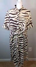 Lauren Ralph Lauren 100% Linen Animal Print Waist Tie Pockets Sz 12 Midi Dress