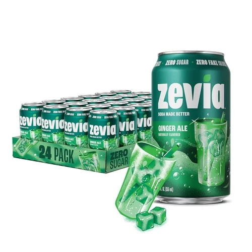 Zevia Zero Calorie Soda, Ginger Ale, 12 Ounce Cans Pack of 24