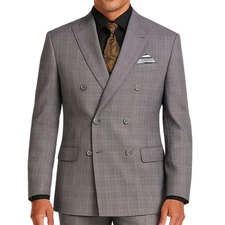 VINCI Men's Gray Glen Plaid Double-Breasted Reg-Fit Suit w/ Adj Waist - NEW