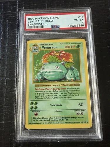 Pokémon TCG Base Set Shadowless Venusaur Holo Rare PSA 4 15/102 Card Stock