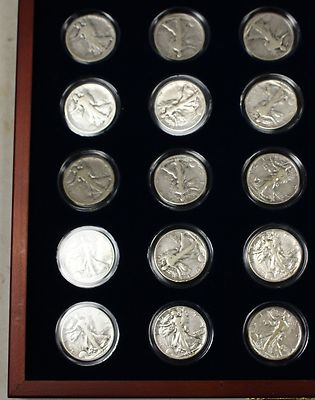 Collection of 25 Silver Walking Liberty Half-Dollars, In
