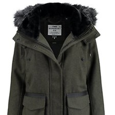Superdry Parka Jacket Fjord Ovoid Coat Women’s  Xs Wool Blend Faux Fur Hooded