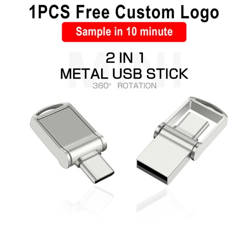 Mini Type-C pour Android USB 2.0 clé flash logo gratuite clé USB 2 EN 1 64 Go 32 Go - Photo 1 sur 13