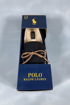 Men\'s 13 - Polo Ralph Lauren Black Faux Suede Slippers Sherpa Lining SMF1207ARL Men main image 4