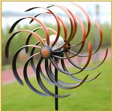Solar Spiral Bronze Kinetic Double Wind Spinner Garden Stake Metal Yard Art 75"H