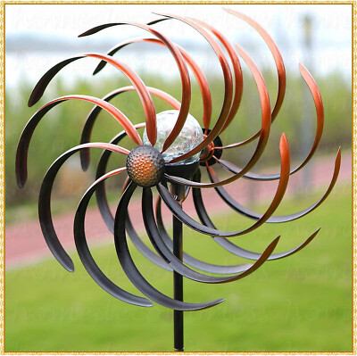 Solar Spiral Bronze Kinetic Double Wind Spinner Garden Stake Metal Yard ...