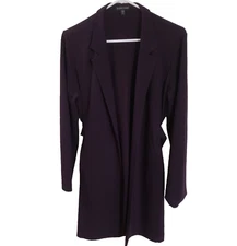 Eileen Fisher Blazer Womens XS Eggplant Open Front Jacket Ponte Long Length