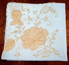 VINTAGE HANKY 1940s EMBROIDERED APPLIQUE FLORALS MADEIRA WHITE BEIGE NEW