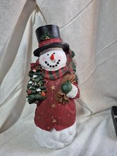 Snowman Holding Christmas Tree Plastic/ Resin 16.5" Tabletop/Porch/Floor
