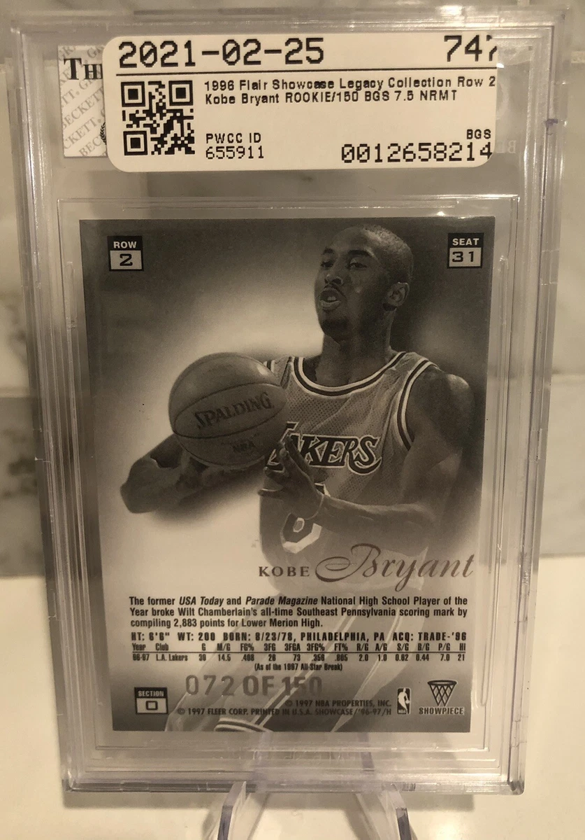 1996 Flair Showcase Legacy Row 2 Kobe Bryant 72/150 RC Beckett 7.5 