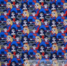 BonEful Fabric FQ Cotton Quilt Super Hero Batman Supergirl Superman Wonder Woman